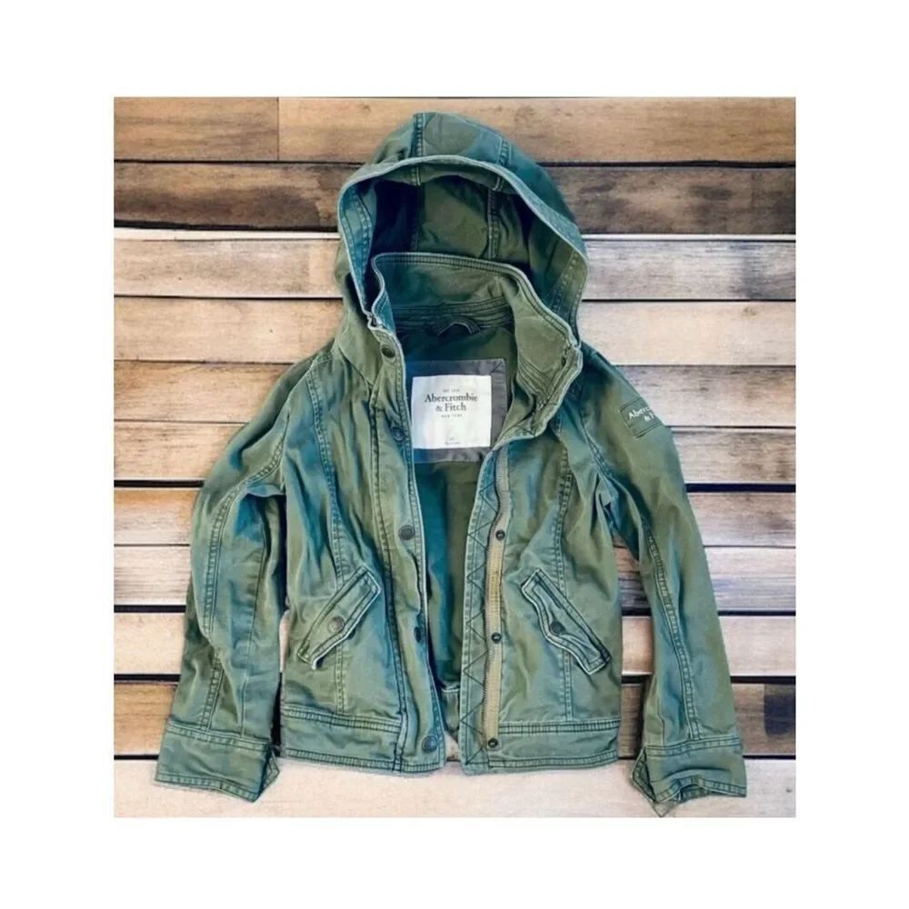 New Abercrombie Rare Vintage XS Olive Green Hooded Parka Utility Hooded Jacket